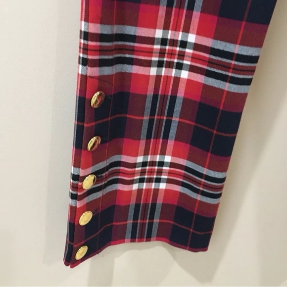 Trina Turk Mercury Pants Ankle Plaid Tartan Red Navy Size 8 Womens Holiday Xmas - Picture 11 of 11